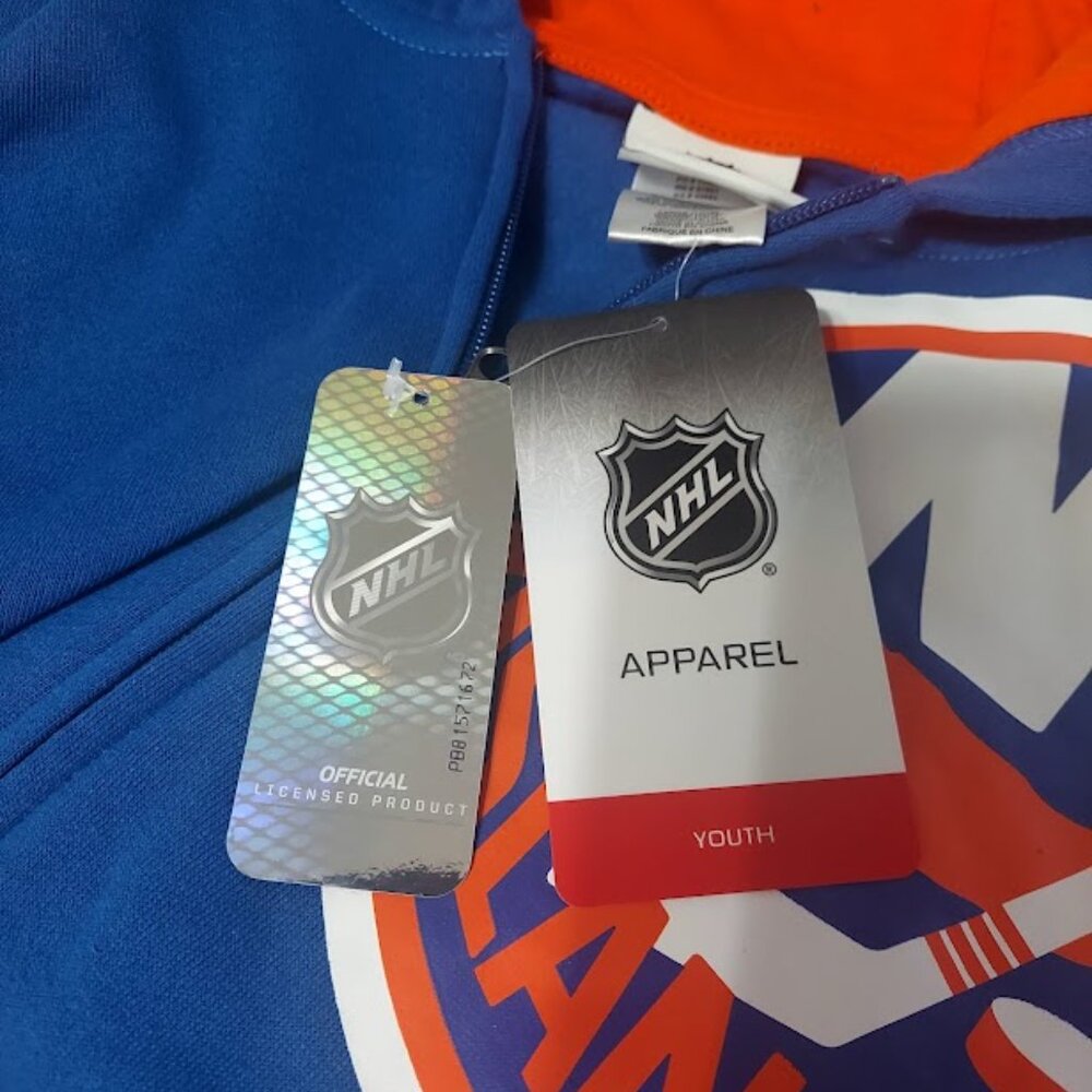 Youth L 14/16 Royal NY Islanders Faceoff Colorblock Fleece Full-Zip Hoodie New - Picture 9 of 9